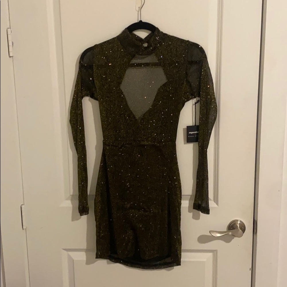 Superdown Adriana Open Back Black and Gold Dress